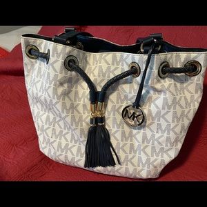 Michael Kors white/navy leather satchel